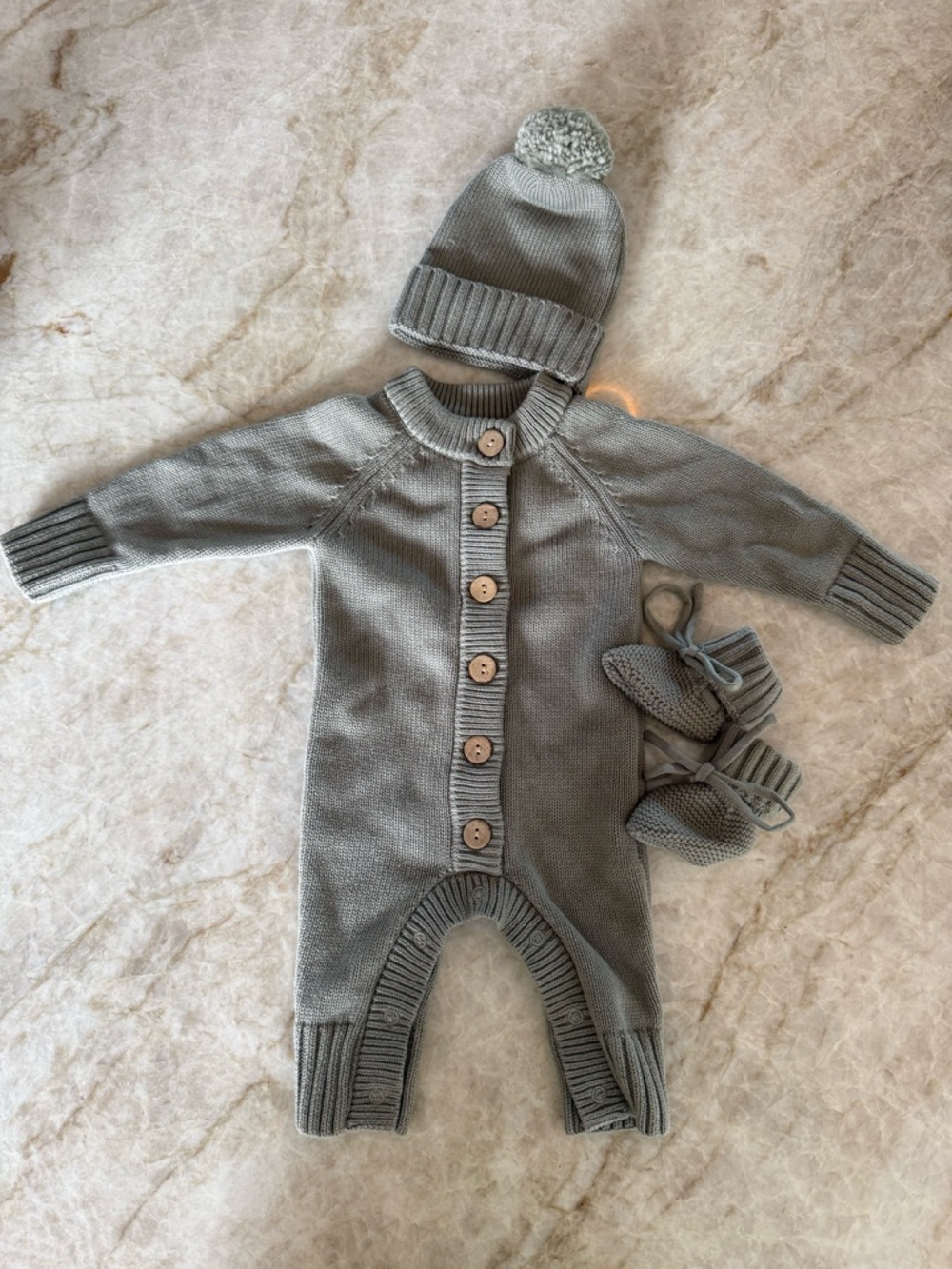 Caden Lane “Going Home Outfit” Knit Baby One-Piece with Hat & Booties